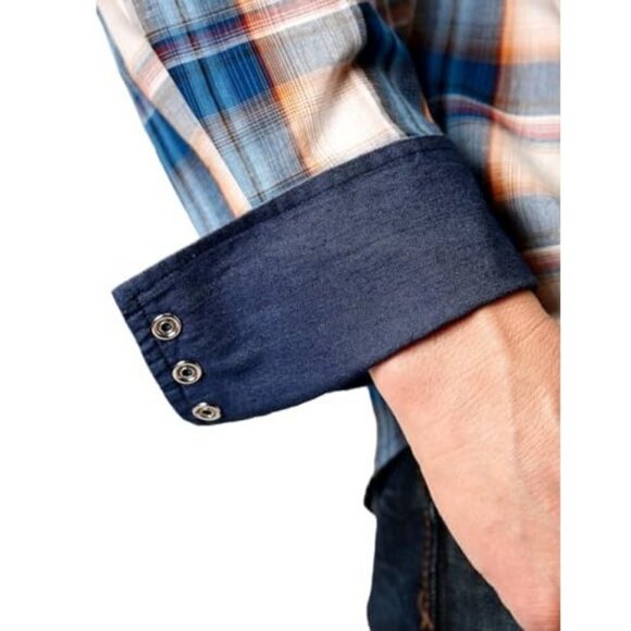 Roper Men's XXL Long Sleeve Western Snap Plaid Shirt - Blue - Picture 2 of 6